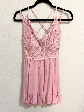 Pink Lace Mini Dress with Strappy Criss Cross Back | Francesca’s | small